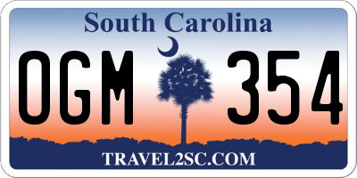 SC license plate OGM354