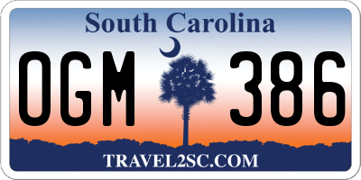SC license plate OGM386
