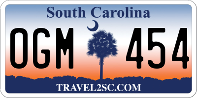 SC license plate OGM454