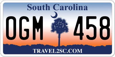 SC license plate OGM458