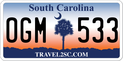 SC license plate OGM533