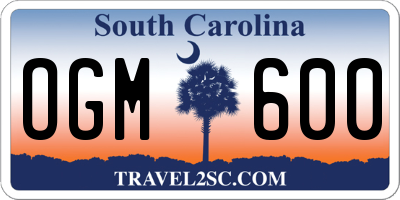 SC license plate OGM600