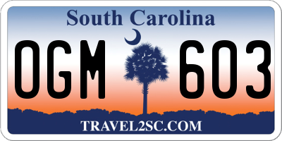 SC license plate OGM603