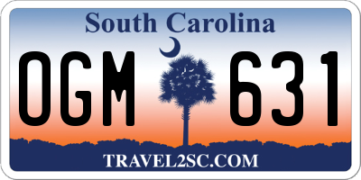 SC license plate OGM631