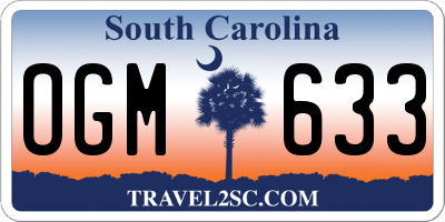 SC license plate OGM633