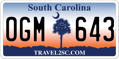 SC license plate OGM643