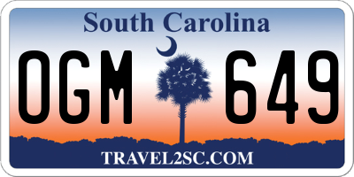 SC license plate OGM649
