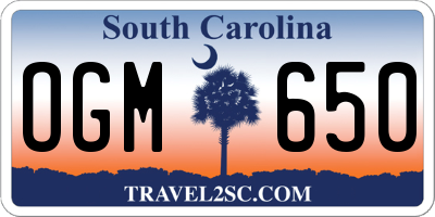 SC license plate OGM650