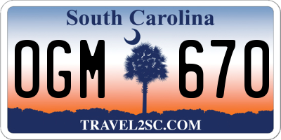 SC license plate OGM670