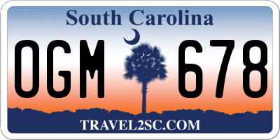 SC license plate OGM678