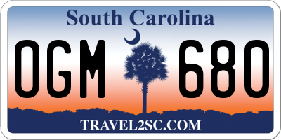 SC license plate OGM680