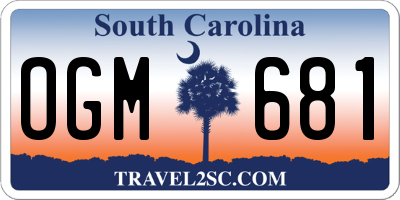 SC license plate OGM681