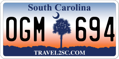 SC license plate OGM694