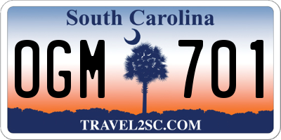 SC license plate OGM701