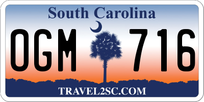 SC license plate OGM716
