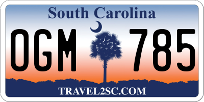 SC license plate OGM785
