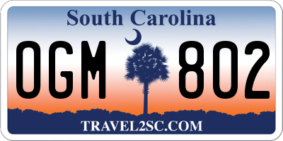 SC license plate OGM802