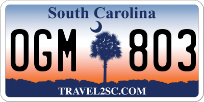 SC license plate OGM803
