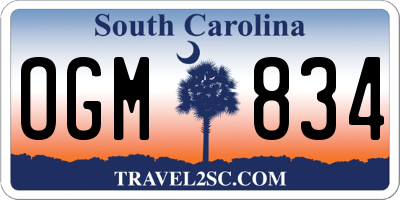 SC license plate OGM834