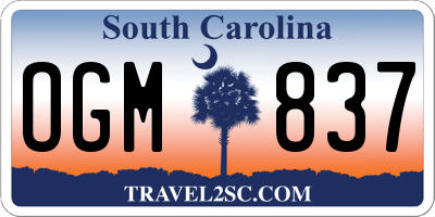 SC license plate OGM837
