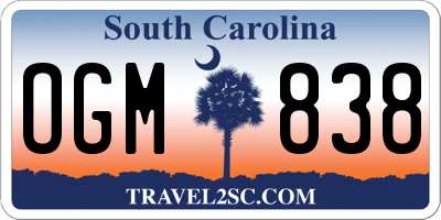 SC license plate OGM838
