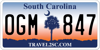 SC license plate OGM847