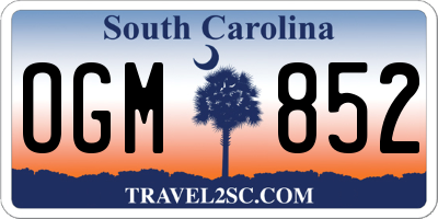 SC license plate OGM852
