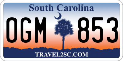SC license plate OGM853