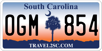 SC license plate OGM854
