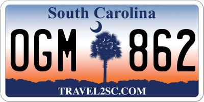 SC license plate OGM862