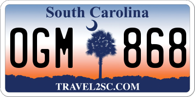 SC license plate OGM868