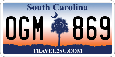 SC license plate OGM869