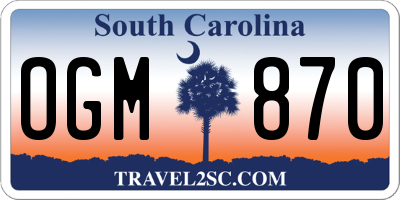 SC license plate OGM870