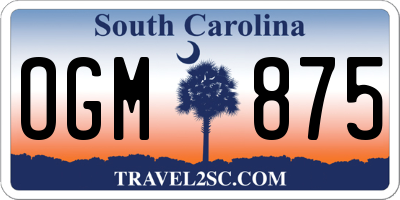 SC license plate OGM875