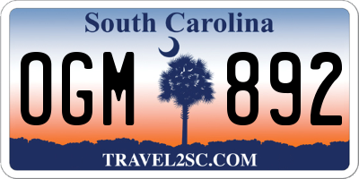 SC license plate OGM892