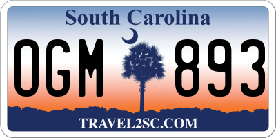 SC license plate OGM893