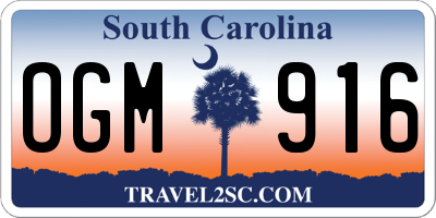 SC license plate OGM916