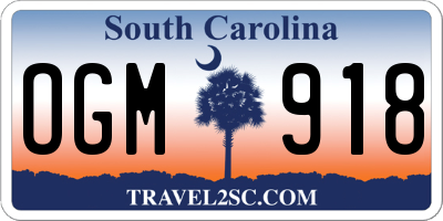 SC license plate OGM918