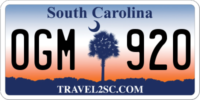 SC license plate OGM920