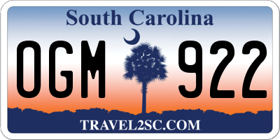 SC license plate OGM922
