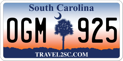 SC license plate OGM925