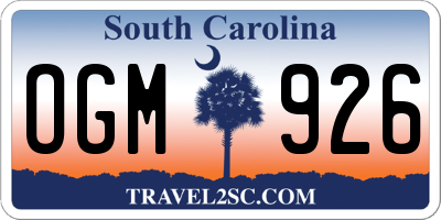 SC license plate OGM926