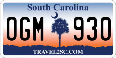 SC license plate OGM930