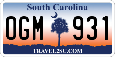 SC license plate OGM931