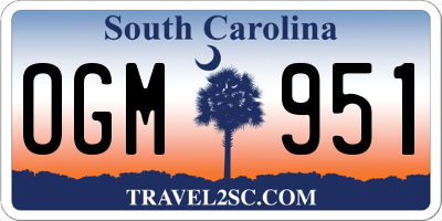 SC license plate OGM951