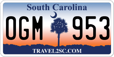 SC license plate OGM953