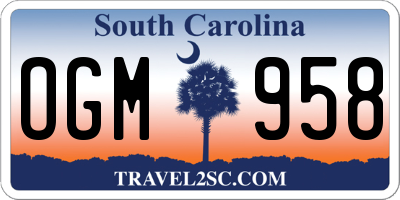SC license plate OGM958
