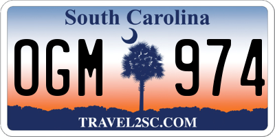 SC license plate OGM974