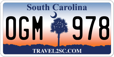 SC license plate OGM978