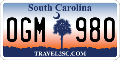 SC license plate OGM980